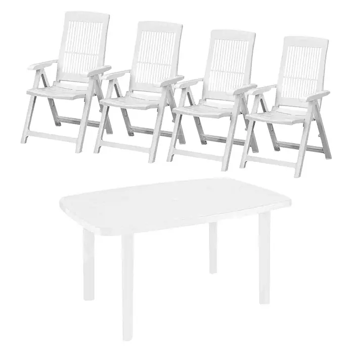 Progarden Gartenmöbel-Set Tampa/Faro - 5 -tlg., Weiß - Gartenmöbelset bestehend aus einem weißen Tisch und vier passenden Stühlen für den Außenbereich. Ideal für entspannte Stunden im Garten.