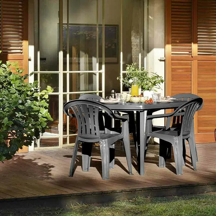 Stapelstuhl Cuba Fresh im Set - 4 Stk., B x T x H: 58 x 56 x 79 cm, Graphit, Gartenstuhl stapelbar - Gartenset mit Esstisch und vier Stühlen im Freien, ideal für Mahlzeiten im Garten oder auf der Terrasse. Praktisch und stilvoll.