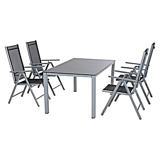 Gartenmöbel-Set Saturn/Sola Loft (5 -tlg., Aluminium, Schwarz/Silber, Rückenlehne verstellbar)