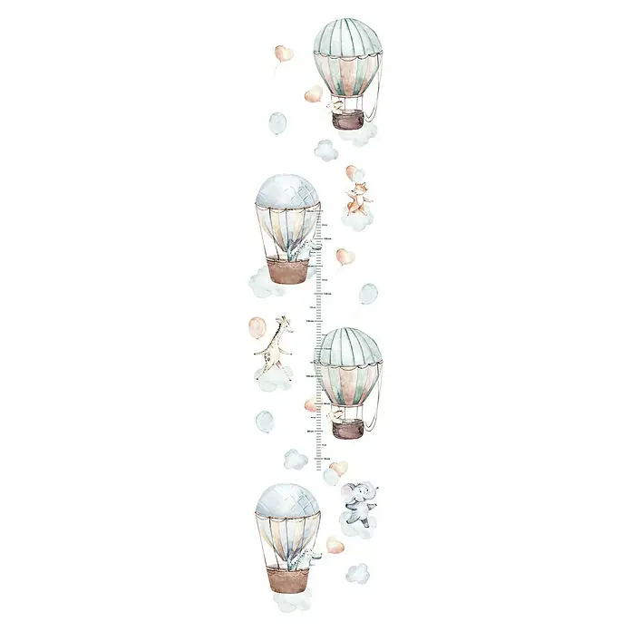 Marburg Kids' Walls Fototapete Messlatte Heißluftballons - B x H: 53 x 270 cm, Vlies - Wandaufkleber mit Luftballons und Tiermotiven zum Messen der Kindergröße, eine hübsche Deko für Kinderzimmer.