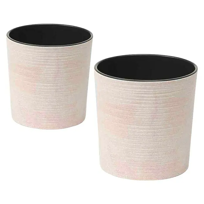 Siena Garden Pflanztopf Set Lens Eco - 1 x Pflanztopf Ø30 x 30,5 cm, 1 x Pflanztopf Ø25 x 25,5 cm, Kunststoff, Cremeweiß - Zwei dekorative Übertöpfe mit einer stilvollen Textur und einem modernen Design, ideal für Zimmerpflanzen und eine elegante Dekoration.