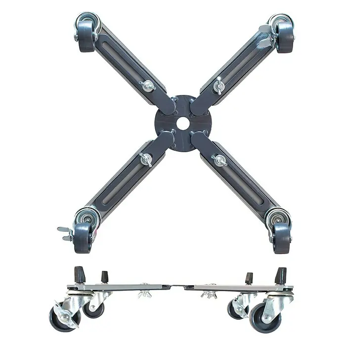 Wagner System Pflanzenroller Sunline Basic - Stahl, Max. Belastung: 100 kg - Produktansicht: Eine X-förmige, verstellbare Radbasis für schwere Gegenstände, mit zentraler Aufnahme und zusätzlichen Rollen.