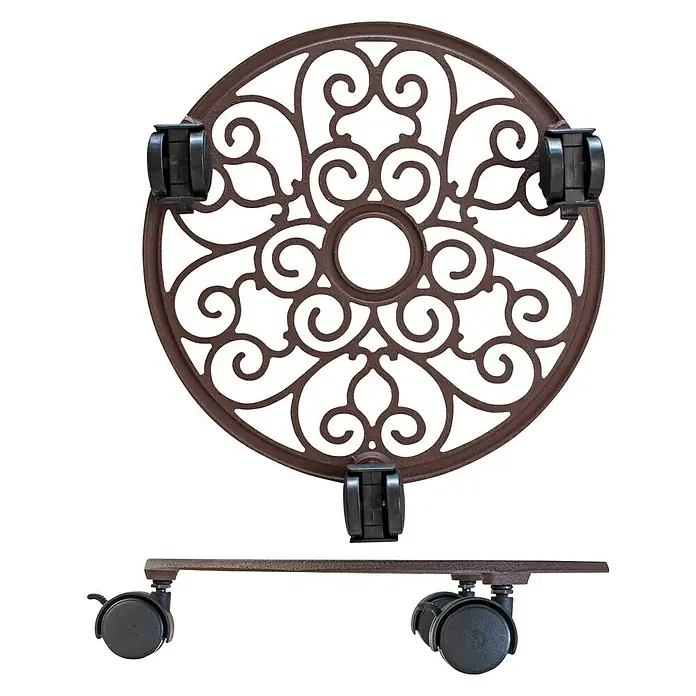 Wagner System Pflanzenroller Ferrum - Rund, Max. Belastung: 50 kg - Brauner Pflanzenroller mit dekorativem Muster und Rollen für einfaches Bewegen von Topfpflanzen auf ebenen Flächen im Innen- und Außenbereich.