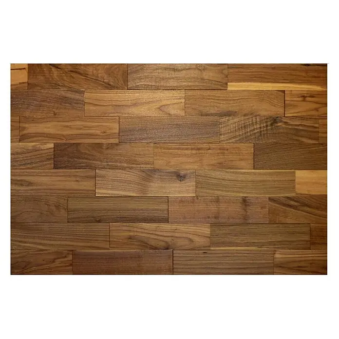 Wodewa Holzriemchen 200 Nussbaum - 100 Stk., L x B: 200 x 50 mm, 2 mm - 6 mm, Max. Anwendungsfläche: 1 m², Strukturiert UV-geölt - Wunderschöne Holzpaneele mit warmen Farbtönen. Die Textur und das Muster des Holzes verleihen dem Raum eine natürliche und elegante Note.