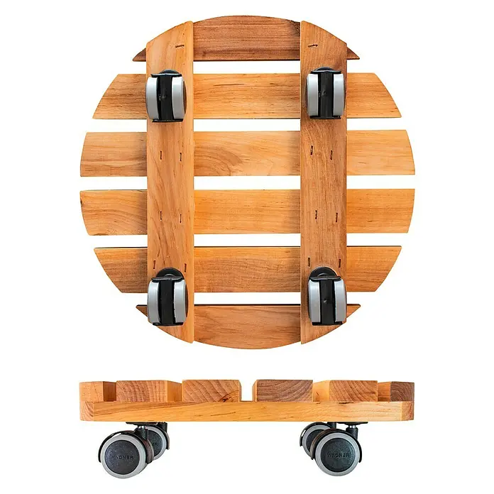 Wagner System Pflanzenroller Classic Soft - Rund, Erle, Max. Belastung: 100 kg - Pflanzenroller aus Holz mit Rollen für den einfachen Transport von Topfpflanzen. Ideal für Haus und Garten.