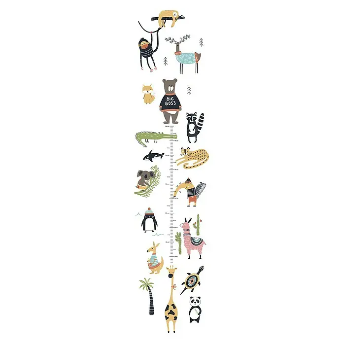 Marburg Kids' Walls Fototapete Messlatte Tiere aus der ganzen Welt - B x H: 53 x 270 cm, Vlies - Kinderzimmer-Wachstumsdiagramm mit niedlichen Tierillustrationen. Perfekt, um das Wachstum Ihres Kindes stilvoll zu verfolgen.