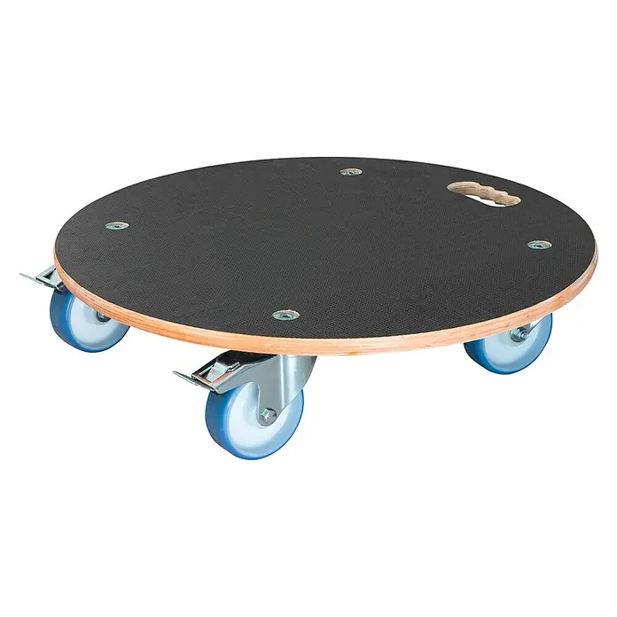 Wagner System Pflanzenroller XXL Grip - 58 cm, Max. Belastung: 300 kg - Drehschemel mit Rädern für einfaches Bewegen von schweren Gegenständen. Die Rollen sind blau und der Rahmen ist aus Holz und Metall.