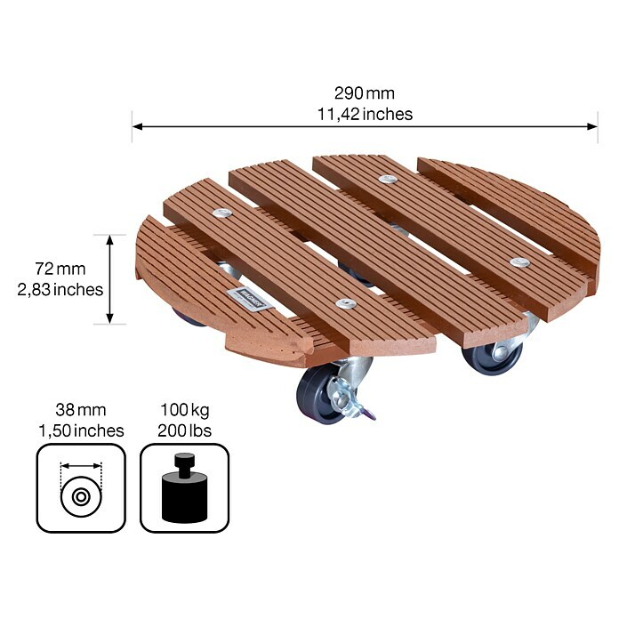 Gardol Pflanzenroller29 cm, WPC, Terracotta, Max. Belastung: 100 kg Sketch