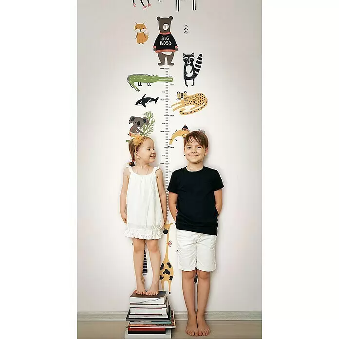 Marburg Kids' Walls Fototapete Messlatte Tiere aus der ganzen Welt - B x H: 53 x 270 cm, Vlies - Farbenfroher Wandaufkleber mit Tiermotiven als Größenmesser. Kinder nutzen ihn, um ihr Wachstum zu messen.
