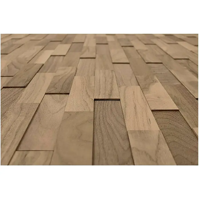 Wodewa Holzriemchen 200 Nussbaum - 100 Stk., L x B: 200 x 50 mm, 2 mm - 6 mm, Max. Anwendungsfläche: 1 m², Unbehandelt - Holzpaneele im Detail: Die natürliche Schönheit und das Design dieses Holzprodukts werden hervorgehoben und vermitteln Wärme und Stil.