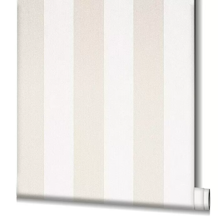Marburg Kids' Walls Vliestapete - Beige/Weiß, Streifen, 10,05 x 0,53 m - Gerolltes Tapetenmuster mit vertikalen Streifen in Creme und Weiß und Stoffstruktur.