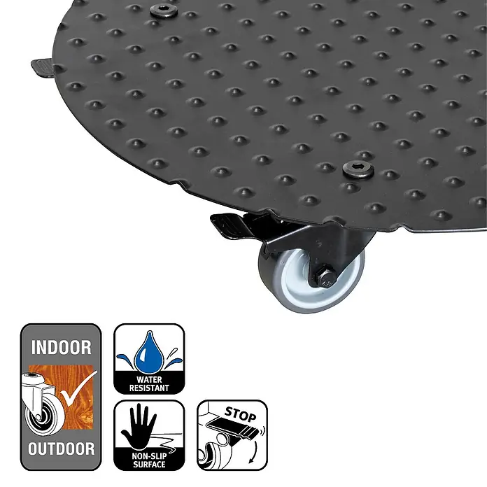 Wagner System Pflanzenroller - Durchmesser: 38 cm, Aluminium, Schwarz, Max. Belastung: 150 kg - Robuster Pflanzenroller mit Rollen und Stoppfunktion für den Innen- und Außenbereich. Wasserdicht und rutschfeste Oberfläche.