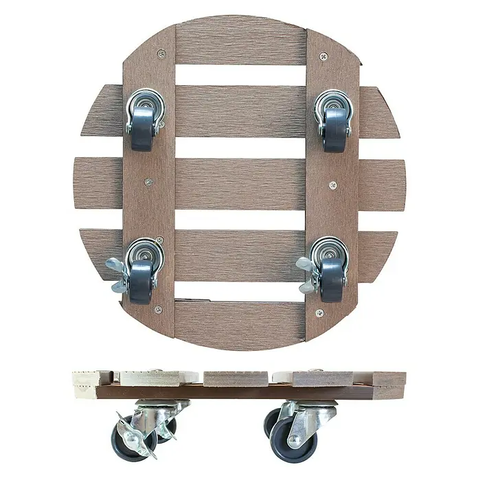 Wagner System Pflanzenroller - WPC, Taupe, Max. Belastung: 100 kg - Holzfarbener Pflanzenroller mit robusten Rollen für einfaches Bewegen von Pflanzgefäßen im Innen- und Außenbereich.