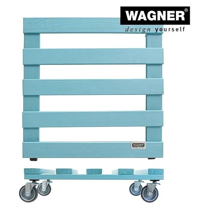 Wagner System Pflanzenroller - 9,5 x 38 cm, Blau, Max. Belastung: 120 kg, Durchmesser Rolle: 50 mm - Blaue Holzpalette mit Rollen von Wagner, ideal für den flexiblen Einsatz im Haus und Garten. Robust und stilvoll.