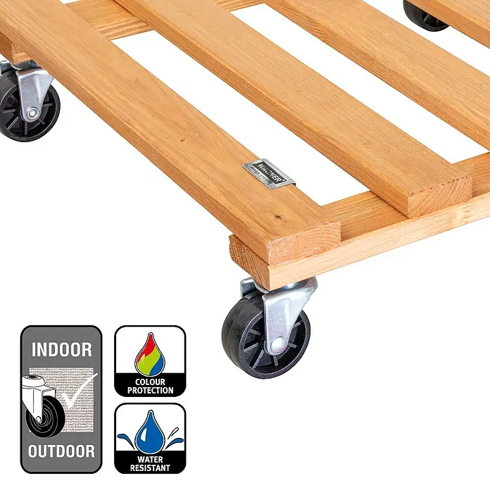 Wagner System Pflanzenroller - 9,5 x 38 cm, Hellbraun, Max. Belastung: 120 kg, Durchmesser Rolle: 47 mm - Rollbrett aus Holz mit Rollen für den Innen- und Außenbereich, farbecht und wasserabweisend.