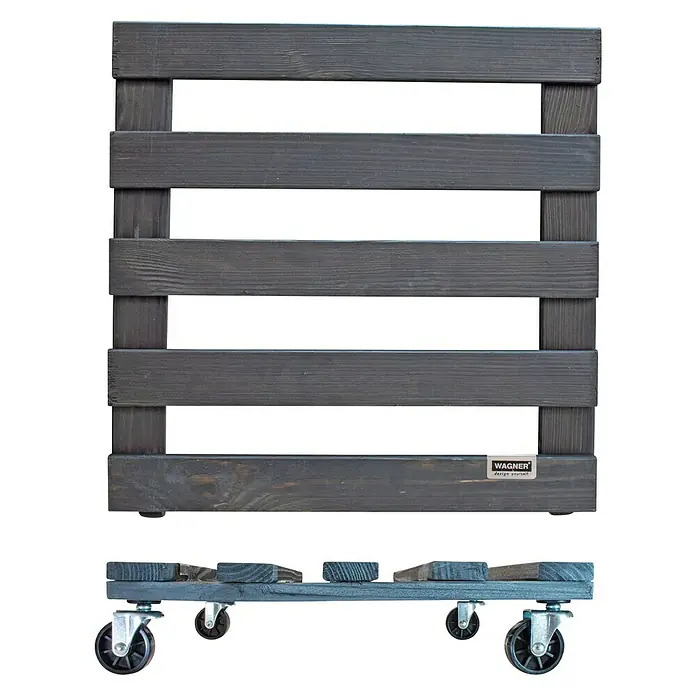 Wagner System Pflanzenroller - 9,5 x 38 cm, Anthrazit, Max. Belastung: 120 kg, Durchmesser Rolle: 47 mm - Holzpalette mit Rollen für den einfachen Transport von schweren Gegenständen, ideal für Haus und Garten.