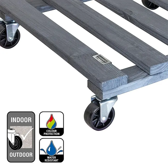 Wagner System Pflanzenroller - 9,5 x 38 cm, Anthrazit, Max. Belastung: 120 kg, Durchmesser Rolle: 47 mm - Rollbrett aus Holz mit Rollen für den Innen- und Außenbereich, wasserabweisend und farbgeschützt.