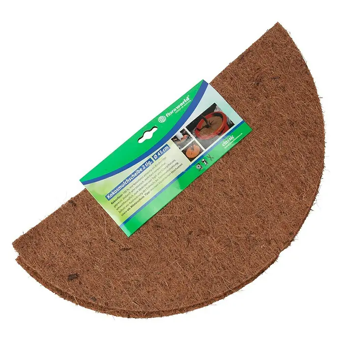 Floraworld Kokosmulchscheibe - 45 cm - Kokosmulchscheibe: 2-teilige, runde Abdeckung aus Kokosfaser, ideal für Topf- und Kübelpflanzen, Ø 45 cm, für optimalen Schutz.