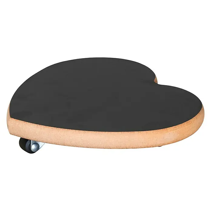 Wagner System Pflanzenroller - 20 cm, Holz, Schwarz, Max. Belastung: 50 kg - Herzförmige Pflanzenroller mit einer schwarzen Oberfläche und einem hellbraunen Holzrand für einfaches Bewegen von Pflanzen.
