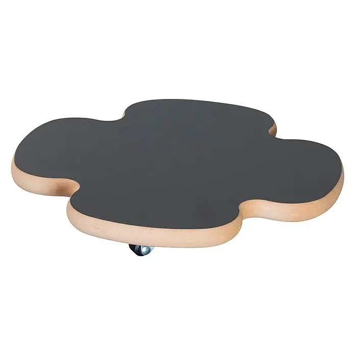 Wagner System Pflanzenroller - 33 cm, Holz, Schwarz, Max. Belastung: 100 kg - Graue Wolkenförmige Hocker mit Rollen und hellem Holzrand, ideal für Kinderzimmer oder Spielbereiche. Praktisch und dekorativ.