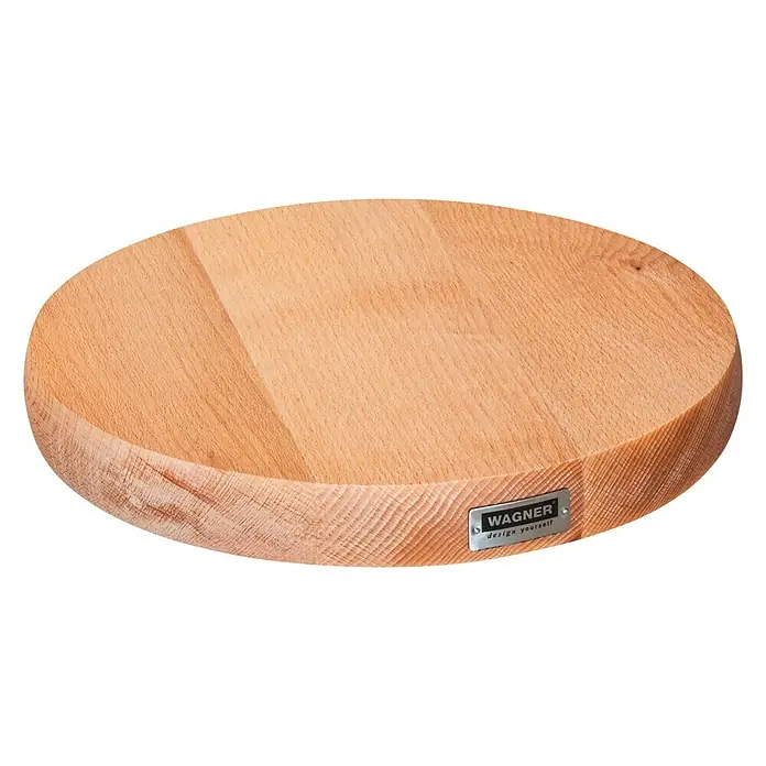 Wagner System Pflanzenroller Massiv - 25 cm, Buche, Hellbraun, Max. Belastung: 100 kg - Rundes Schneidebrett aus Holz mit "Wagner Design Yourself"-Logo, ideal für die Küchenarbeit.