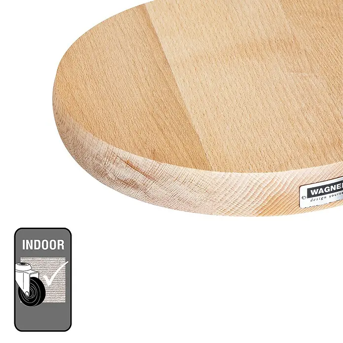 Wagner System Pflanzenroller Massiv - 25 cm, Buche, Hellbraun, Max. Belastung: 100 kg - Runde Holzplatte von Wagner mit der Aufschrift "design yourself", geeignet für den Innenbereich dank der angebrachten Rollen.