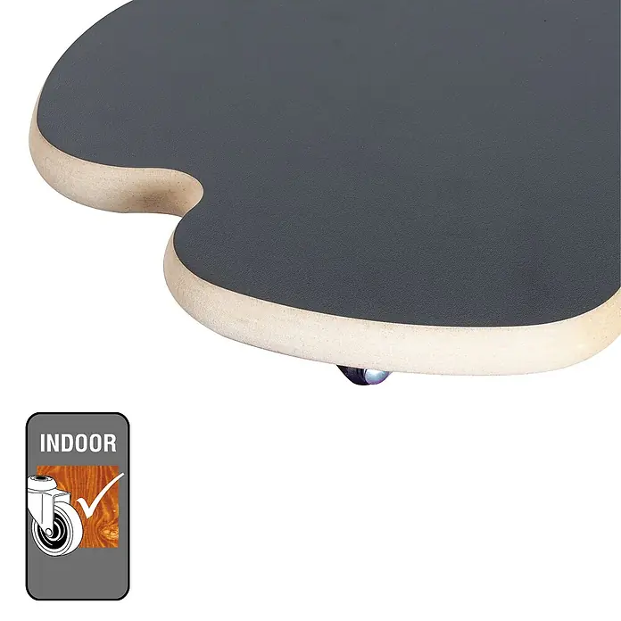 Wagner System Pflanzenroller - 33 cm, Holz, Schwarz, Max. Belastung: 100 kg - Nahaufnahme eines grauen, nierenförmigen Hockers mit Rollen für den Innenbereich. Perfekt für flexible Arbeitsumgebungen und einfache Bewegung.