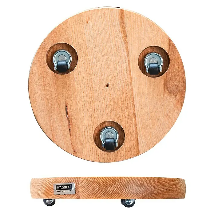 Wagner System Pflanzenroller Massiv - 25 cm, Buche, Hellbraun, Max. Belastung: 100 kg - Runder Pflanzenroller aus Holz mit drei Rollen für einfaches Bewegen von Pflanzen. Praktisch und dekorativ für den Innenbereich.
