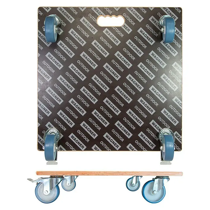 Wagner System Pflanzenroller MaxiGrip - L x B: 58 x 58 cm, Holz, Dunkelbraun, Max. Belastung: 300 kg - Wagner Outdoor Möbelroller mit praktischem Tragegriff und stabilen Rollen für den einfachen Transport von Möbeln im Außenbereich.