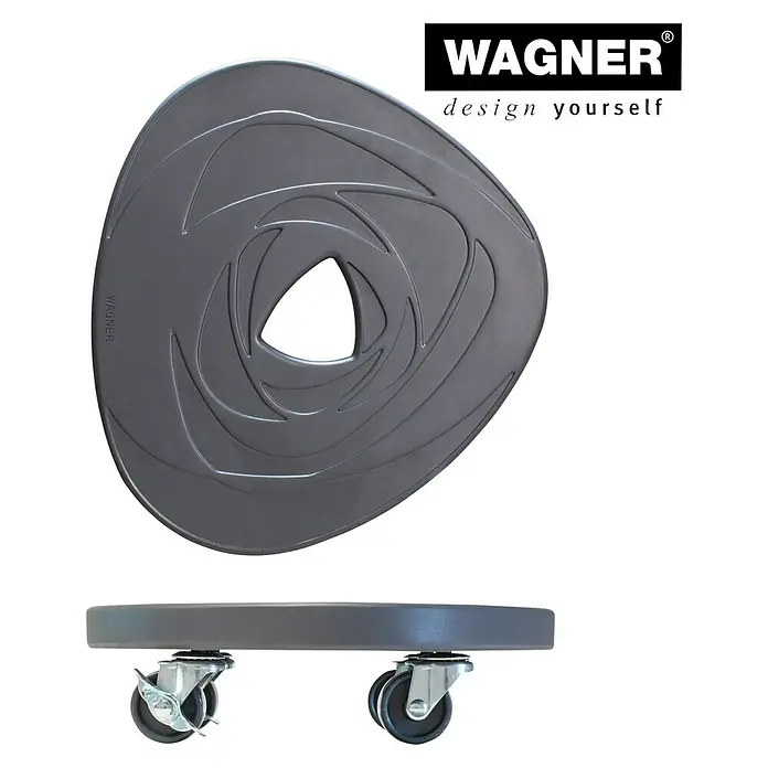 Wagner System Pflanzenroller - 28 cm, Beton, Anthrazit, Max. Belastung: 80 kg - Bild einer grauen WAGNER Geräte- und Pflanzenroller mit speziellem Design und Rollen für einfaches Bewegen.