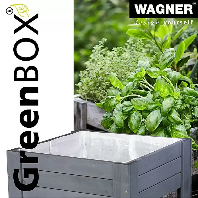 Wagner System GreenFamily Hochbeet GreenBOX light - 53,5 x 53,5 x 70 cm, Anthrazit - Graues Holz-Pflanzgefäß mit weißer Auskleidung, geeignet für Kräuter oder kleine Pflanzen.