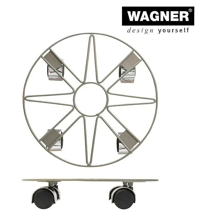 Wagner System Pflanzenroller - 30 cm, Metall, Grau, Max. Belastung: 60 kg - Abgebildeter Pflanzroller von Wagner mit einer runden Form und Rollen für den einfachen Transport von Pflanzen.