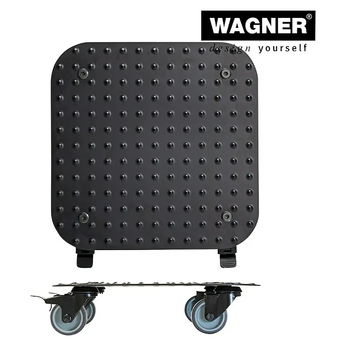 Wagner System Pflanzenroller - 29 x 29 cm, Metall, Schwarz, Max. Belastung: 150 kg - Das Bild zeigt einen WAGNER Möbelroller, der für den einfachen Transport von Möbeln und schweren Gegenständen konzipiert ist.