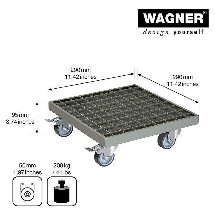 WAGNER Plantentrolley MAXIGRIP 38 x 38 x 11 cm I Trolley, binnen