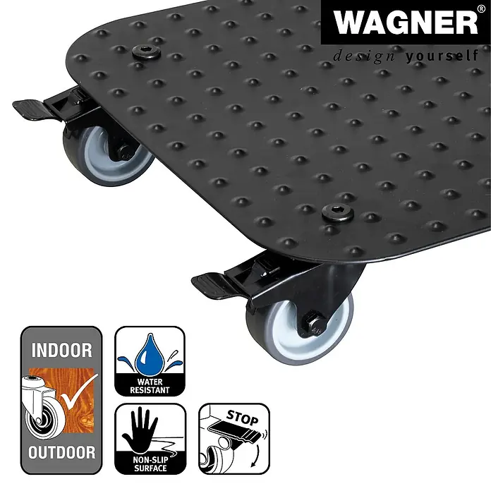 Wagner System Pflanzenroller - 29 x 29 cm, Metall, Schwarz, Max. Belastung: 150 kg - Wagner Möbelroller: Robuste, wasserabweisende Transportlösung für Innen- und Außenbereich mit rutschfester Oberfläche und Feststellbremse.