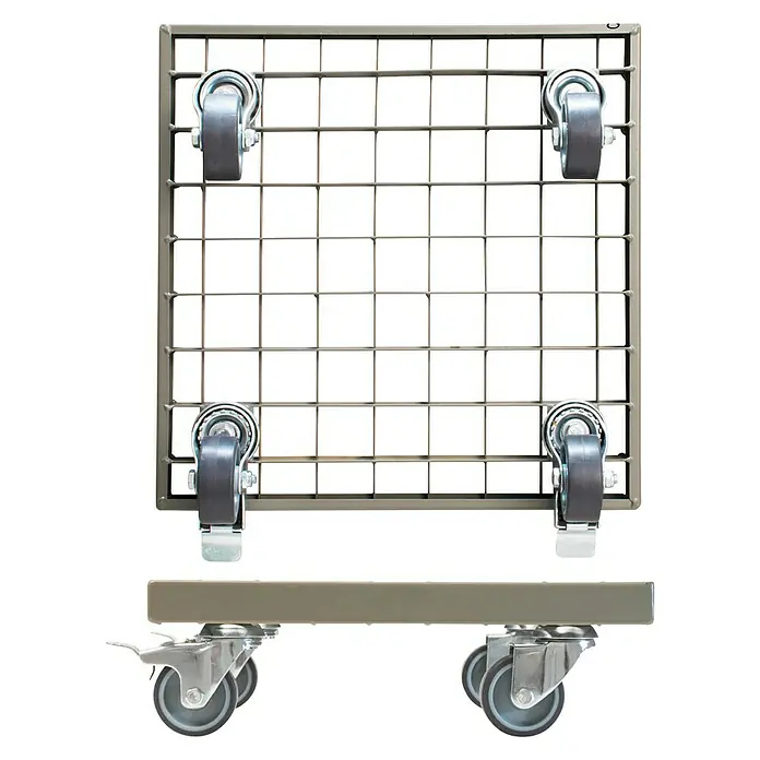 Wagner System Pflanzenroller - L x B x H: 29 x 29 x 9,5 cm, Rechteckig, Metall, Pulverbeschichtet - Bild eines Gitterwagens mit Rollen, der vielseitig für Lagerung und Transport geeignet ist. Robustes Design für zuverlässigen Einsatz.