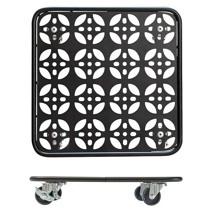 Wagner System Pflanzenroller - 30 x 30 cm, Metall, Schwarz, Max. Belastung: 80 kg - Schwarzer Rollwagen mit dekorativem Muster für einfachen Transport schwerer Gegenstände. Robust und stilvoll gestaltet.