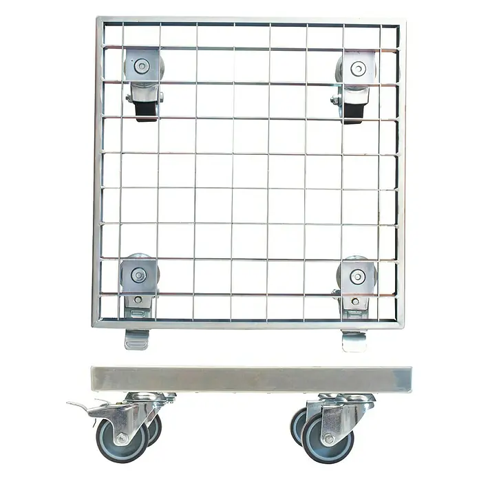 Wagner System Pflanzenroller - L x B: 29 x 29 cm, Metall, Verzinkt, Max. Belastung: 200 kg - Ein silberner Rollcontainer mit Rädern, ideal für den Transport von Waren. Der robuste Metallrahmen sorgt für Stabilität und Langlebigkeit.