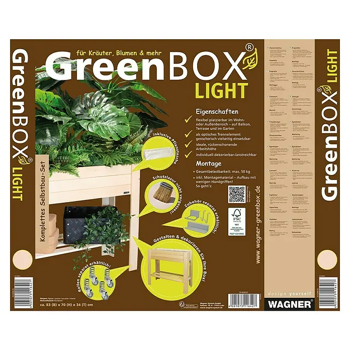Wagner System GreenFamily Hochbeet GreenBOX light - 83 x 34,5 x 70 cm, Holz, Natur - Werbung für GreenBOX Light, ein komplettes Selbstbau-Set für Kräuter, Blumen und mehr.