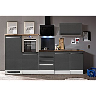 Respekta Premium Küchenzeile BERP290HWGC (Breite: 290 cm, Grau, Mit Elektrogeräten)