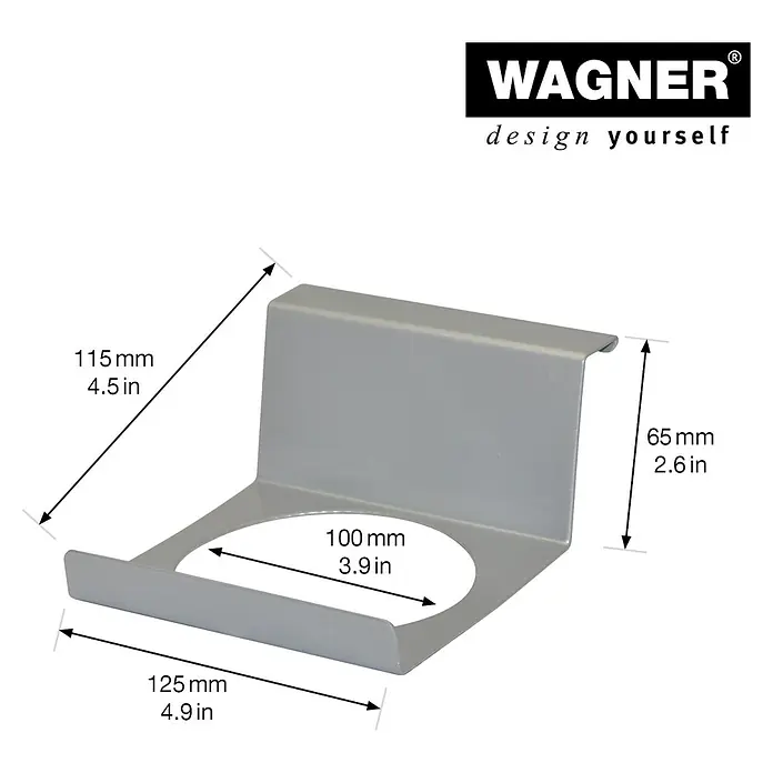 Wagner System GreenFamily Blumentopfhalter GH 3002 - B x H: 12,5 x 6,5 cm, Silber - Abbildung eines grauen Wagner-Produktes, eines schlichten Halters mit Befestigungsmaßen, ideal für die Wandmontage.