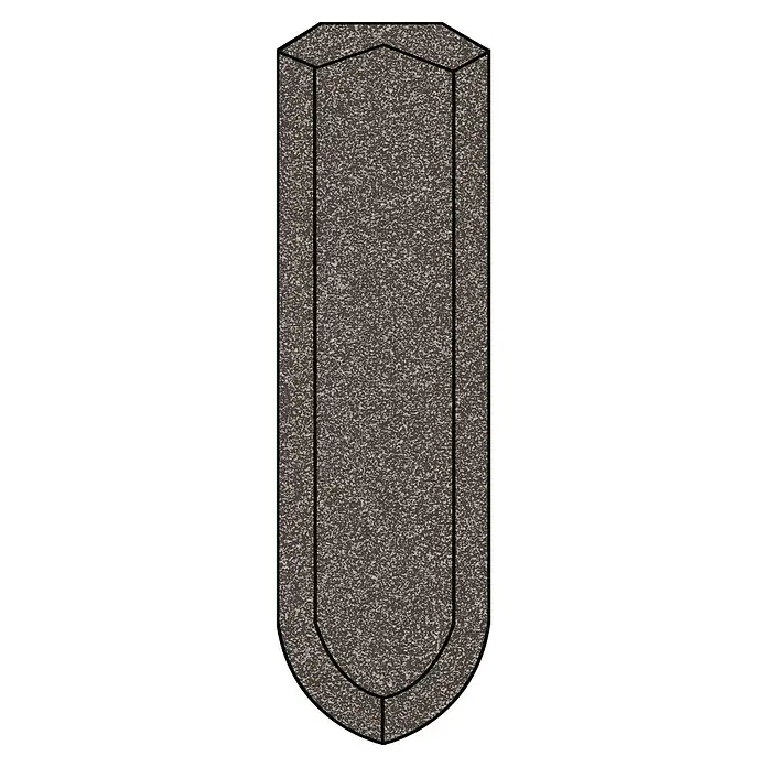 Sockelfliese Elba Hohlkehle Innen - 10 x 2,5 cm, Anthrazit, Matt - Graue Urne mit sechseckigem Oberteil und abgerundetem Boden, umgeben von einem schwarzen Rahmen. Die Urne hat eine körnige Textur.