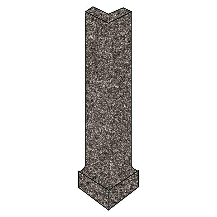 Sockelfliese Elba Hohlkehle Außen - 10 x 2,5 cm, Anthrazit, Matt - Darstellung einer Eckstoßstange mit einer strukturierten Oberfläche, die für Fahrzeugschutz und ästhetische Integration konzipiert ist.