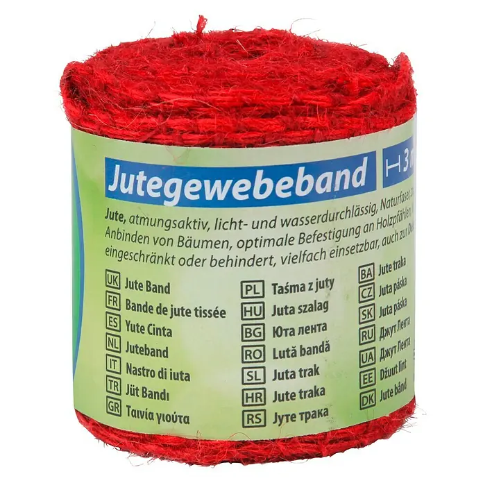 Floraworld Classic Jutegewebeband - Rot, 300 x 6 cm - Rote Jutegewebeband-Rolle, atmungsaktiv, licht- und wasserdurchlässig, ideal zum Anbinden von Bäumen und Pflanzen im Garten.