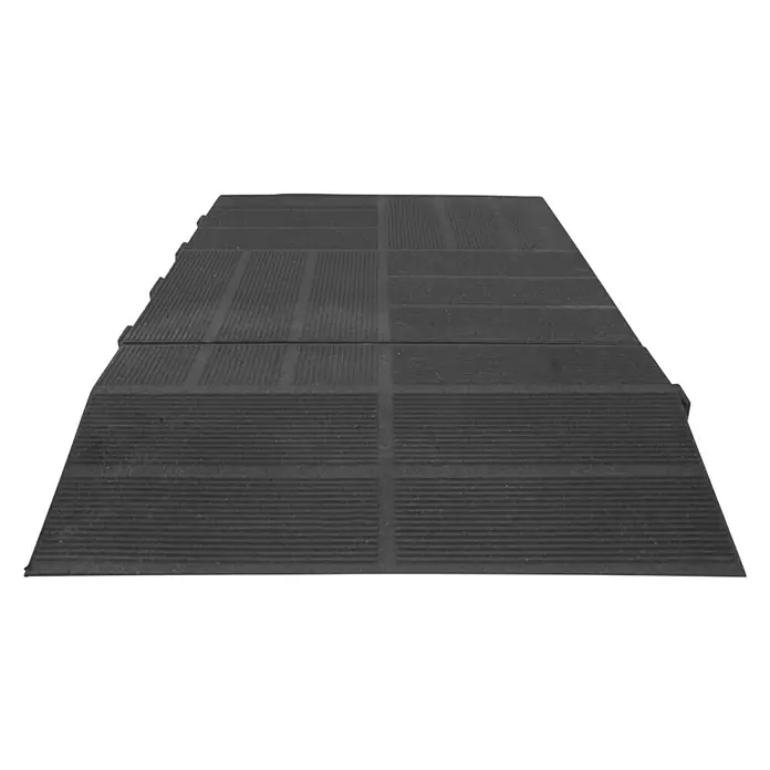 Seitenelement Mixtile - Anthrazit, 40 x 20 cm, 1 Stk. - Das Bild zeigt eine schwarze, modulare Rollstuhlrampe mit einer rutschfesten Oberfläche. Ideal für den barrierefreien Zugang.