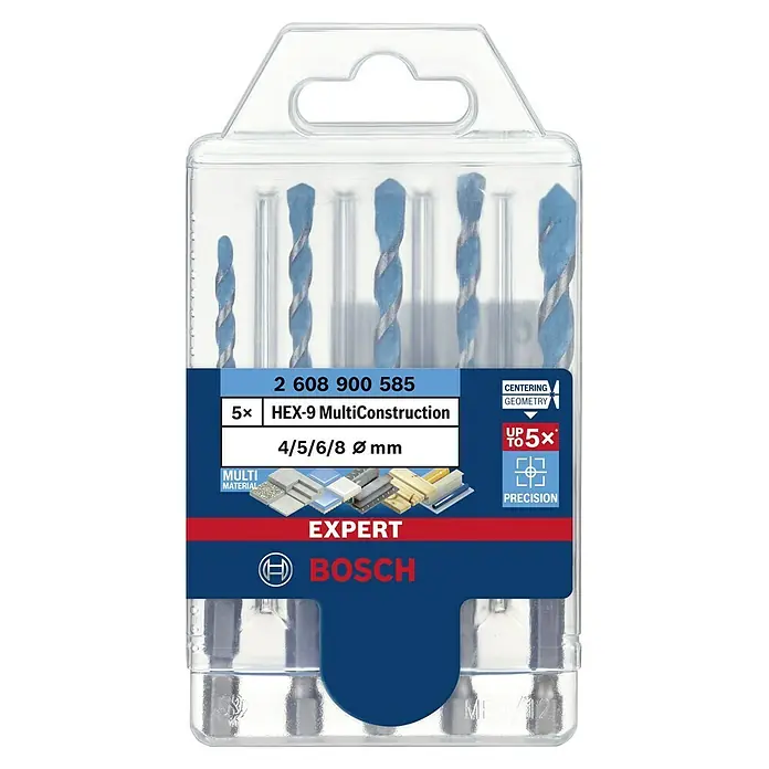 Bosch Expert Mehrzweck-Bohrer-Set Hex-9 - 5 -tlg. - Bohrer-Set von Bosch, 5-teilig, HEX-9 MultiConstruction, Größen 4/5/6/8 mm, für verschiedene Materialien, EXPERT-Qualität für präzises Bohren.