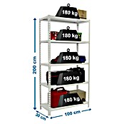 Simonrack Simonclick Metallregal Simonclick Plus (H x B x T: 200 x 100 x 30 cm, Traglast pro Boden: 180 kg, Anzahl Böden: 5 Stk., Stecken, Weiß/Weiß) | BAUHAUS