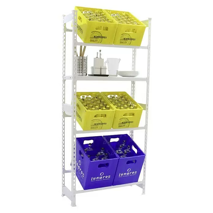Simonrack Simonbottle Getränkekistenregal Shelf - H x B x T: 180 x 80 x 30 cm, Anzahl Böden: 4 Stk., Traglast Einlegeboden: 100 kg, Stecken, Weiß - Anwendungsbeispiel