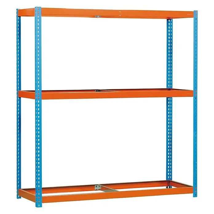 Simonrack Simonforte Estantería para cargas pesadas - Al x An x Pr: 200 x 210 x 90 cm, Número de baldas: 3 ud., Inserción, Azul/Naranja, Capacidad de carga por balda: 500 kg - Estantería resistente de tres niveles en naranja y azul. Perfecta para el almacenamiento y la organización, robusta.