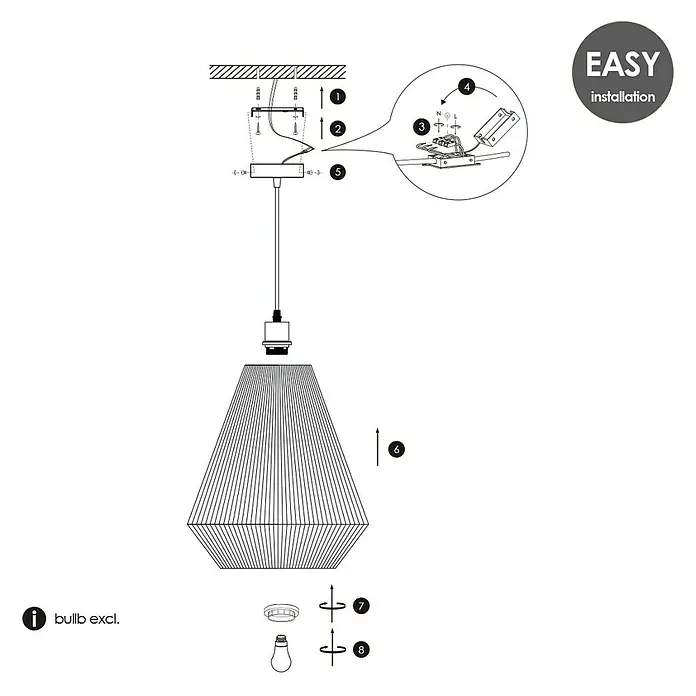 Home Sweet Home Pendelleuchte rund Vela - Ø x H: 33 x 45 cm, Beige, E27 - Anleitung zur einfachen Installation einer Hängelampe mit den Schritten zur Deckenbefestigung und Lampenmontage.